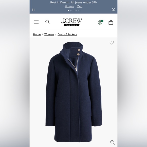 J. Crew Navy Blue wool zip front jacket.  New with tag. Size 2. - Picture 6 of 12